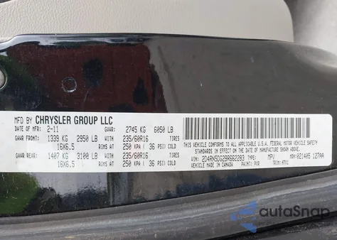 2011 Dodge Grand Caravan Crew из США, поврежденный, VIN 2D4RN5DG2BR662283